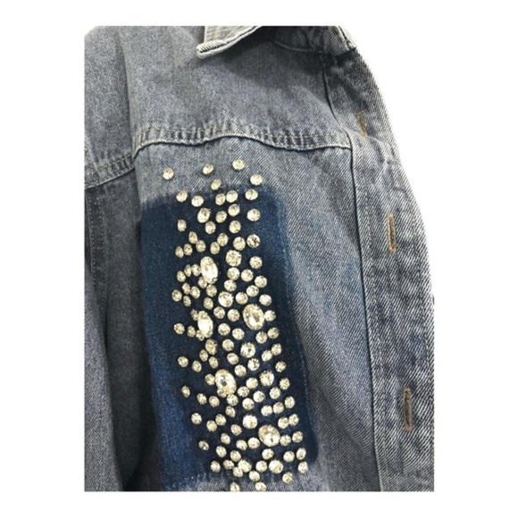 Beautiful denim crystal rhinestones studded‎ button down shirt size medium new - Picture 5 of 16